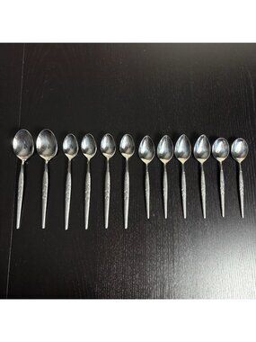 Vintage Lot of NASCO Japan Fleur Pattern Stainless Steel Spoons, Various Sizes